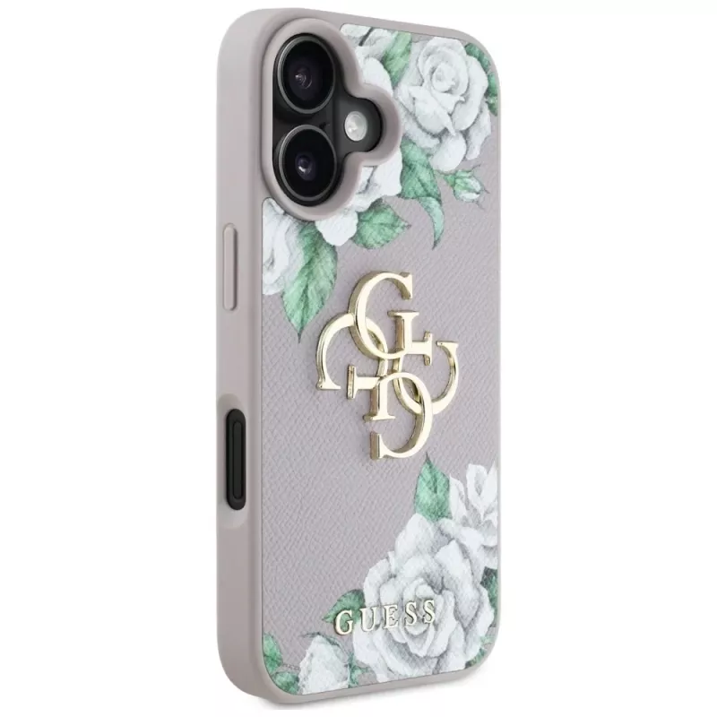 Guess Grained Roses Big 4G Logo Case Apple iPhone 16, violetti