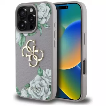 Guess Grained Roses Big 4G Logo Back Cover Apple iPhone 16 Pro - lila