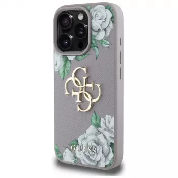 Guess Grained Roses Big 4G Logo Back Cover Apple iPhone 16 Pro - lila