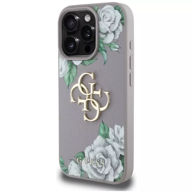 Guess Grained Roses Big 4G Logo Case Apple iPhone 16 Pro Max, violetti