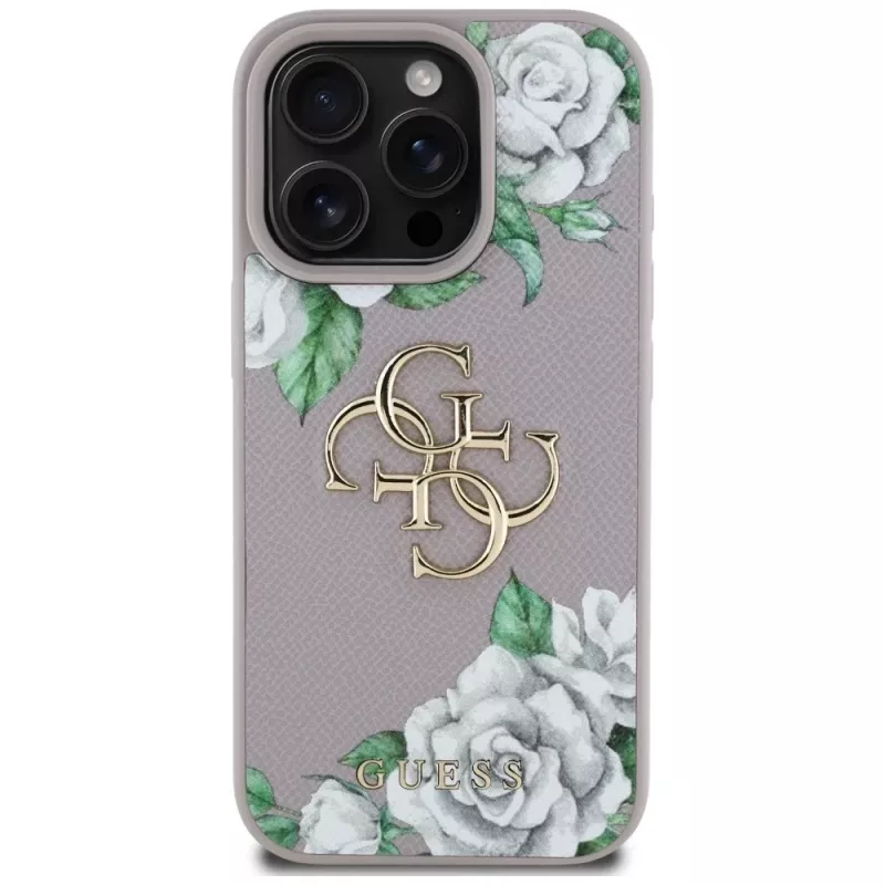 Guess Grained Roses Big 4G Logo Case Apple iPhone 16 Pro Max, violetti