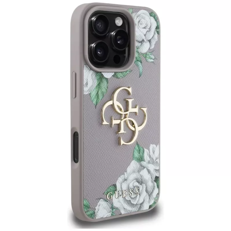 Guess Grained Roses Big 4G Logo Case Apple iPhone 16 Pro Max, violetti