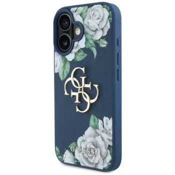 Guess Grained Roses Big 4G Logo Case Apple iPhone 16, sininen