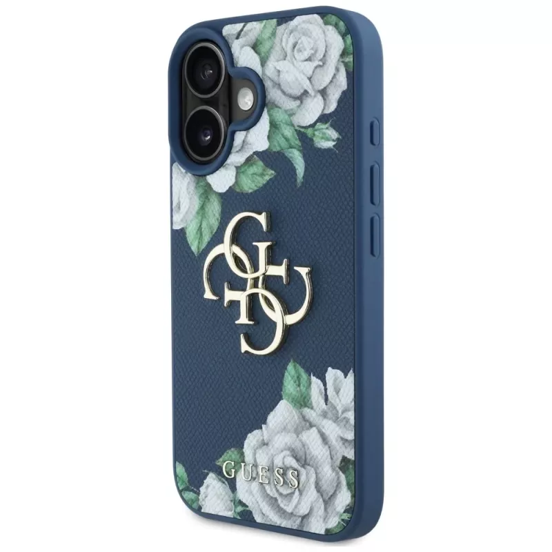 Guess Grained Roses Big 4G Logo Case Apple iPhone 16, sininen