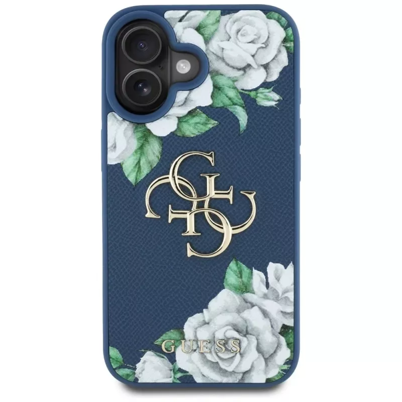 Guess Grained Roses Big 4G Logo Case Apple iPhone 16, sininen