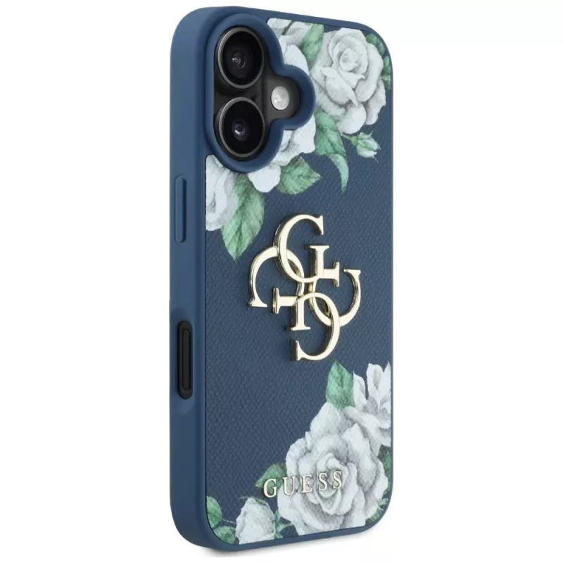 Guess Grained Roses Big 4G Logo Case Apple iPhone 16, sininen