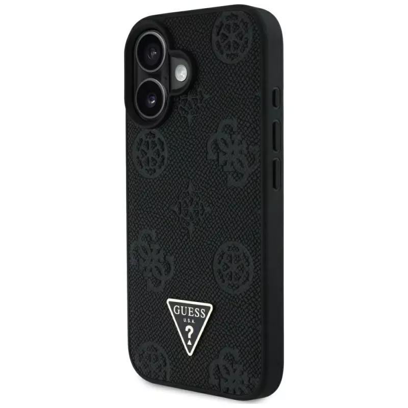 Guess Grained Hot Stamp Peony Triangle Logo MagSafe Case iPhone 16 (musta)