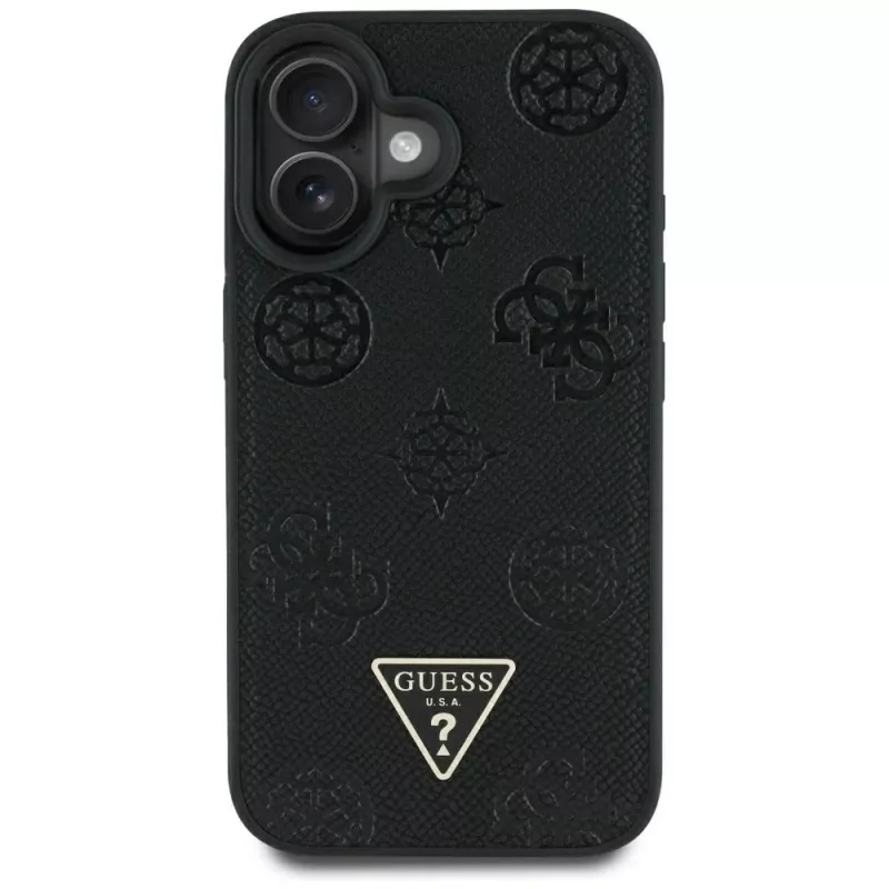 Guess Grained Hot Stamp Peony Triangle Logo MagSafe Case iPhone 16 (musta)