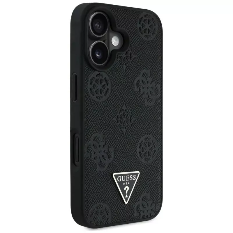 Guess Grained Hot Stamp Peony Triangle Logo MagSafe Case iPhone 16 (musta)