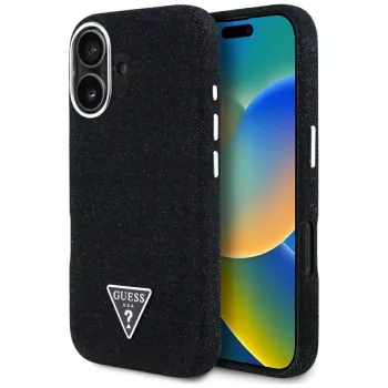 Guess Denim Triangle Logo MagSafe Case iPhone 16, musta