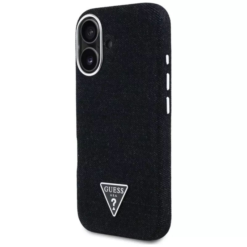 Guess Denim Triangle Logo MagSafe Case iPhone 16, musta