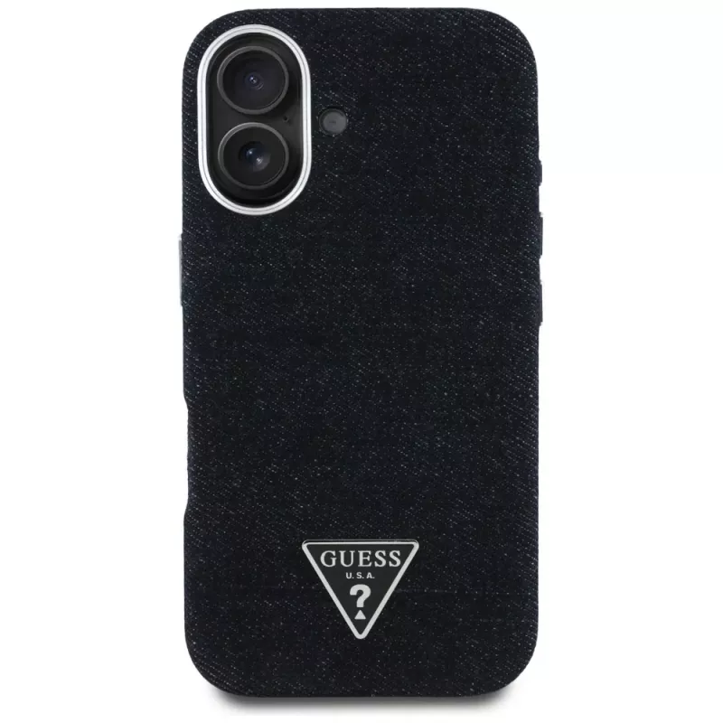 Guess Denim Triangle Logo MagSafe Case iPhone 16, musta