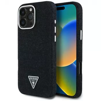Guess Denim Triangle Logo MagSafe Case Apple iPhone 16 Pro Max, musta