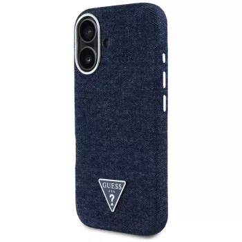 Guess Denim Triangle Logo MagSafe Case iPhone 16, sininen