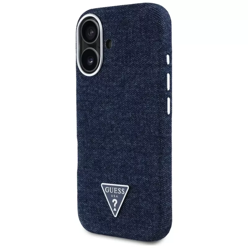 Guess Denim Triangle Logo MagSafe Case iPhone 16, sininen