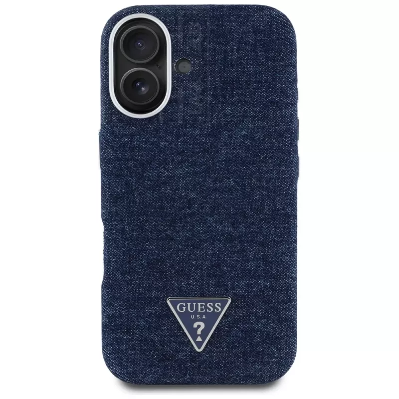 Guess Denim Triangle Logo MagSafe Case iPhone 16, sininen