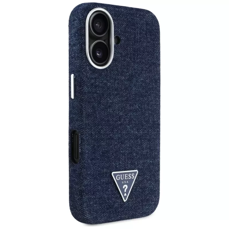 Guess Denim Triangle Logo MagSafe Case iPhone 16, sininen