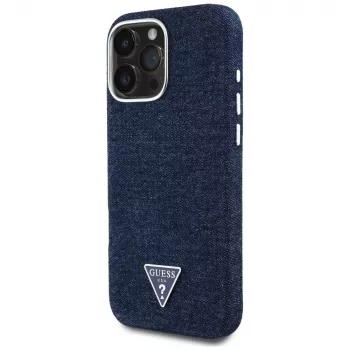 Guess Denim Triangle Logo MagSafe Case iPhone 16 Pro, sininen