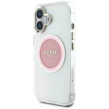 Guess IML Metal Colored Circle Classic Logo MagSafe Case iPhone 16 (pinkki)