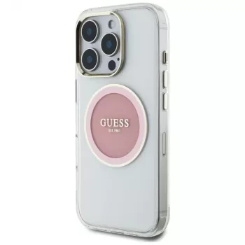 Guess IML Metal Colored Circle Classic Logo MagSafe Case iPhone 16 Pro (pinkki)