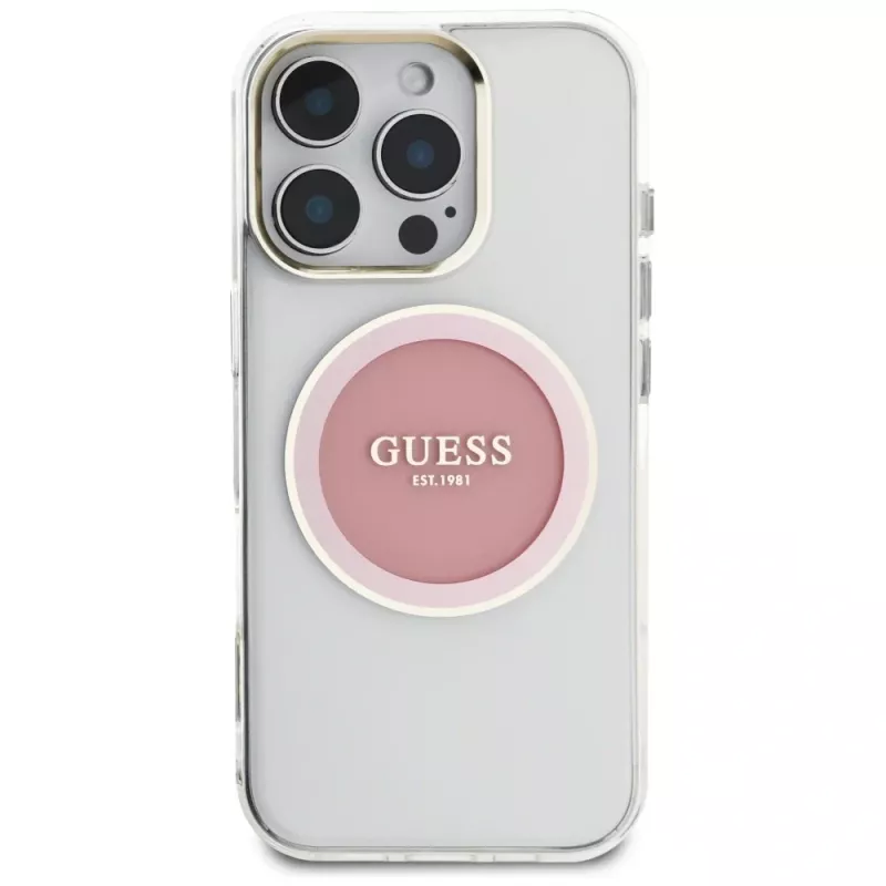 Guess IML Metal Colored Circle Classic Logo MagSafe Case iPhone 16 Pro (pinkki)