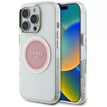 Guess IML Metal Colored Circle Classic Logo MagSafe Case iPhone 16 Pro Max (pinkki)