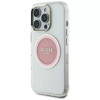 Guess IML Metal Colored Circle Classic Logo MagSafe Case iPhone 16 Pro Max (pinkki)