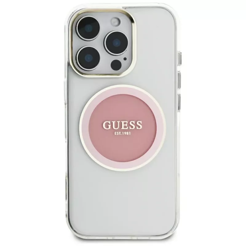 Guess IML Metal Colored Circle Classic Logo MagSafe Case iPhone 16 Pro Max (pinkki)