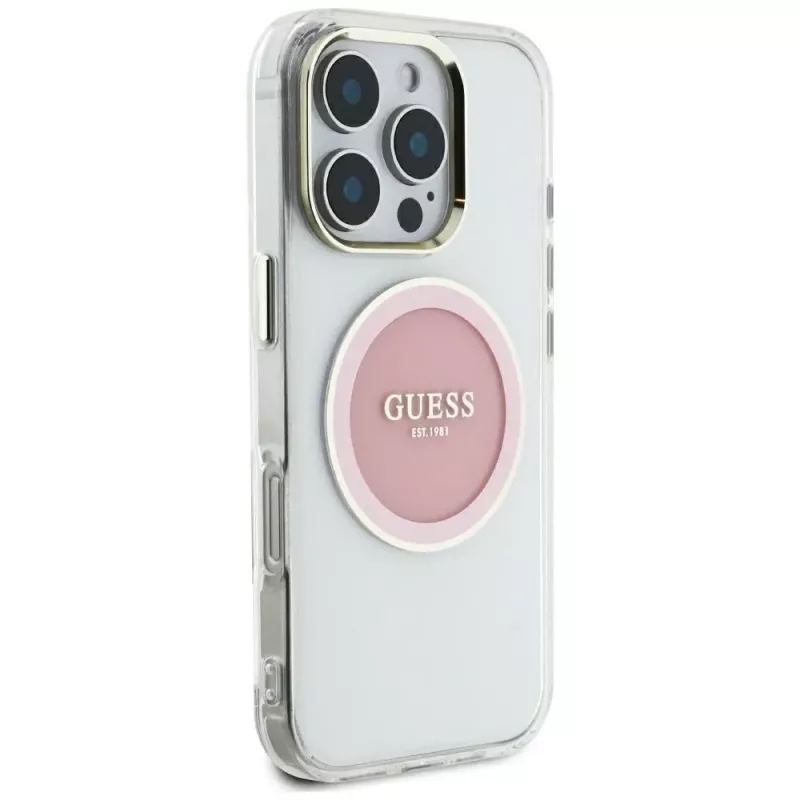 Guess IML Metal Colored Circle Classic Logo MagSafe Case iPhone 16 Pro Max (pinkki)
