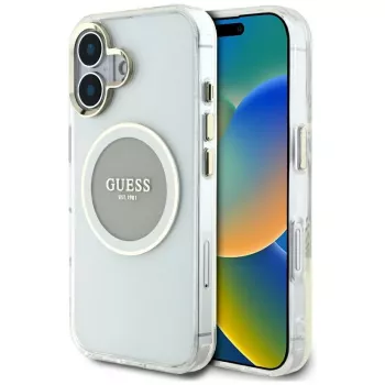 Guess IML Metal Colored Circle Classic Logo MagSafe Case iPhone 16 (harmaa)