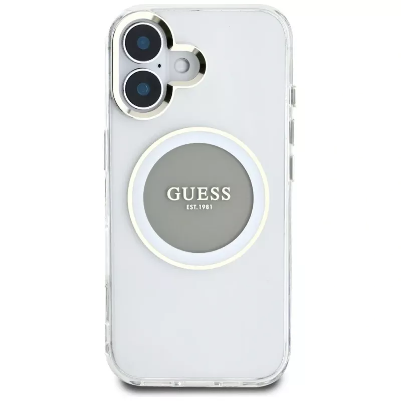 Guess IML Metal Colored Circle Classic Logo MagSafe Case iPhone 16 (harmaa)