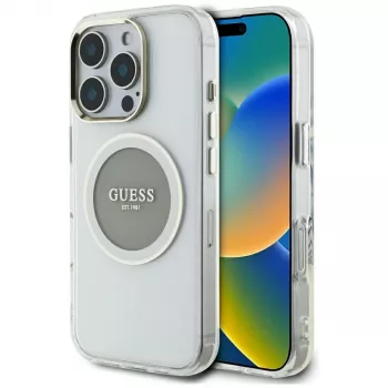 Guess IML Metal Colored Circle Classic Logo MagSafe Case iPhone 16 Pro (harmaa)