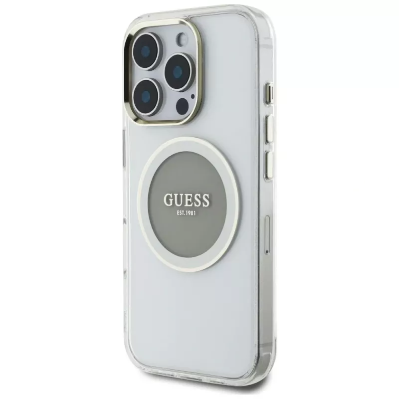 Guess IML Metal Colored Circle Classic Logo MagSafe Case iPhone 16 Pro (harmaa)