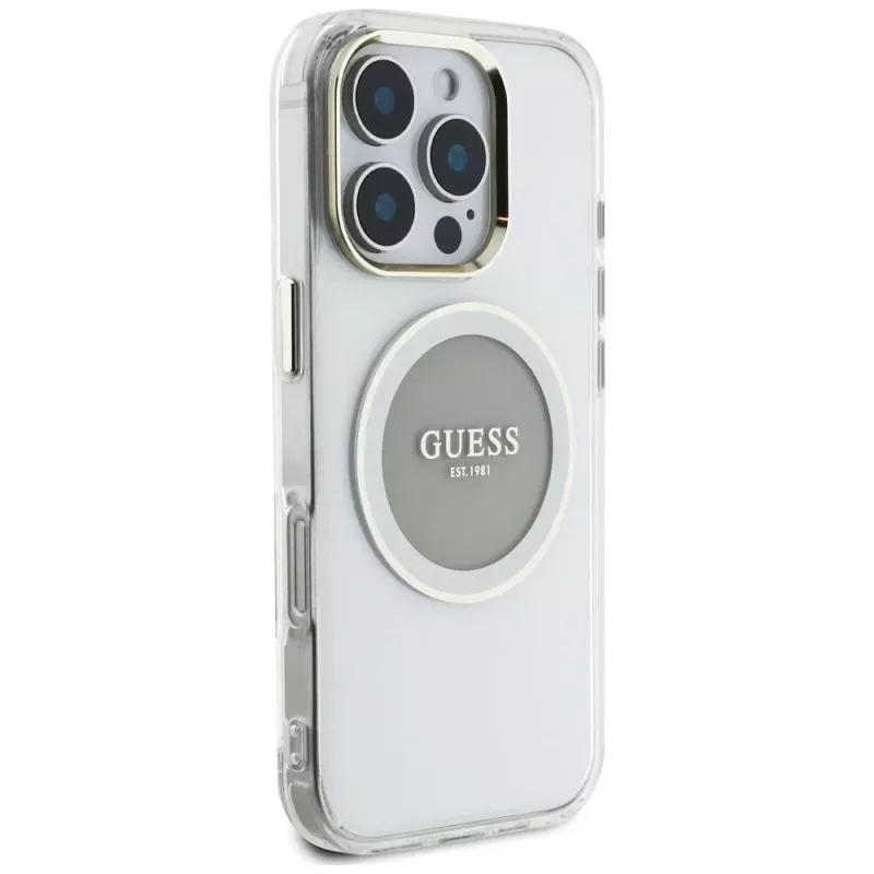 Guess IML Metal Colored Circle Classic Logo MagSafe Case iPhone 16 Pro (harmaa)