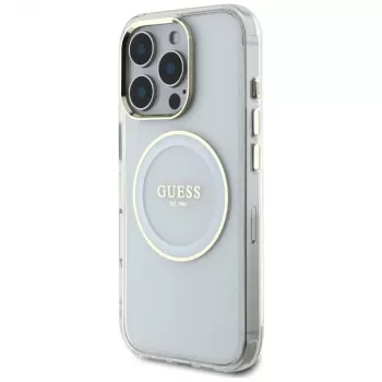 Guess IML Metal Colored Circle Classic Logo MagSafe Case iPhone 16 Pro (valkoinen)