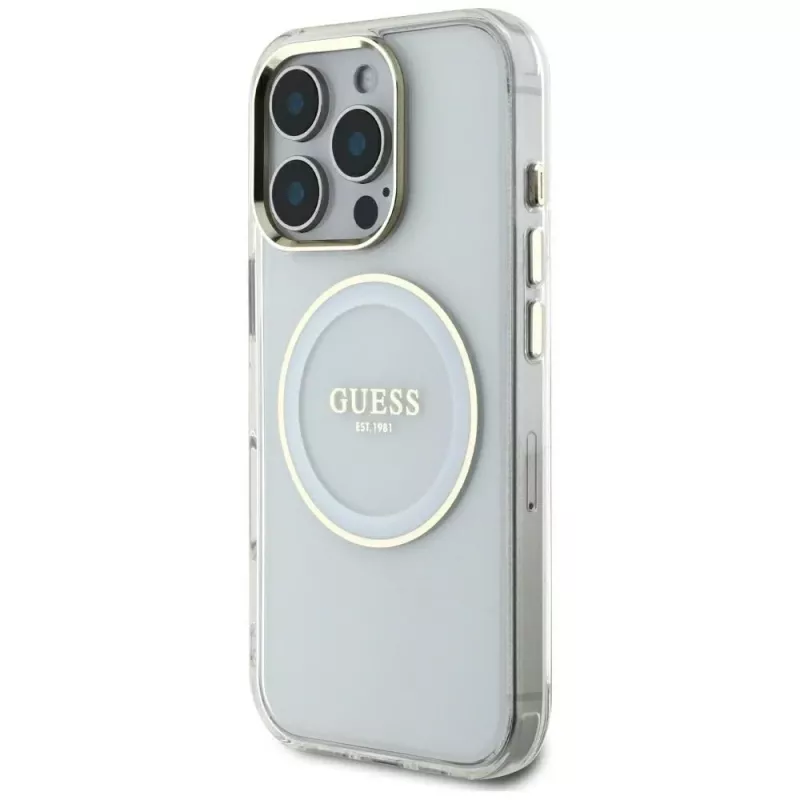 Guess IML Metal Colored Circle Classic Logo MagSafe Case iPhone 16 Pro Max (valkoinen)