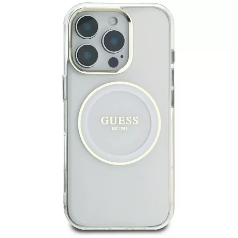 Guess IML Metal Colored Circle Classic Logo MagSafe Case iPhone 16 Pro Max (valkoinen)