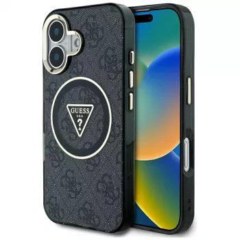 Guess IML Metal Glitter 4G Circle Triangle MagSafe Case Apple iPhone 16 (musta)