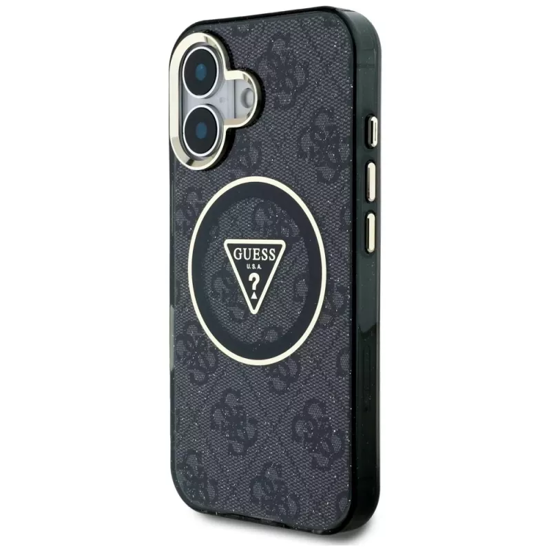 Guess IML Metal Glitter 4G Circle Triangle MagSafe Case Apple iPhone 16 (musta)