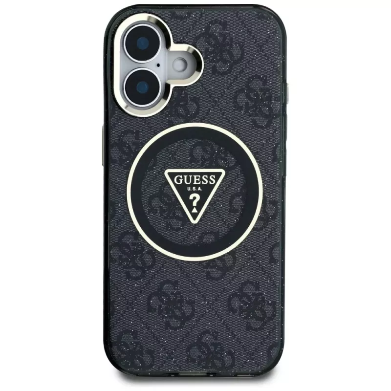 Guess IML Metal Glitter 4G Circle Triangle MagSafe Case Apple iPhone 16 (musta)