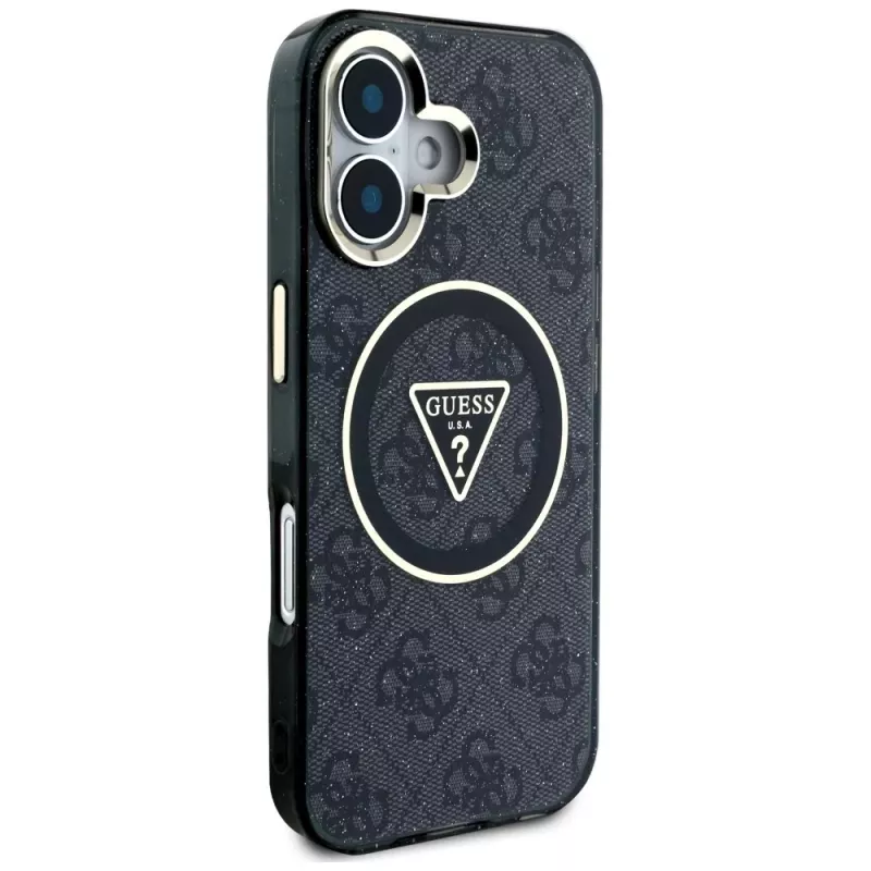 Guess IML Metal Glitter 4G Circle Triangle MagSafe Case Apple iPhone 16 (musta)