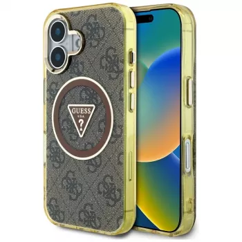 Guess IML Metal Glitter 4G Circle Triangle MagSafe Case iPhone 16 (ruskea)