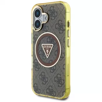 Guess IML Metal Glitter 4G Circle Triangle MagSafe Case iPhone 16 (ruskea)