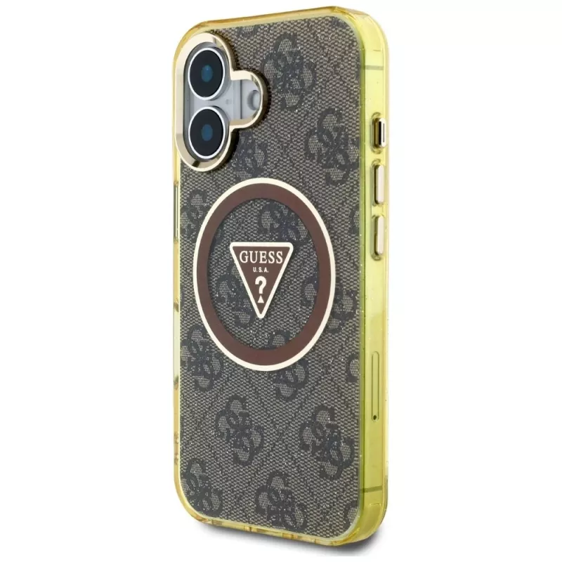 Guess IML Metal Glitter 4G Circle Triangle MagSafe Case iPhone 16 (ruskea)