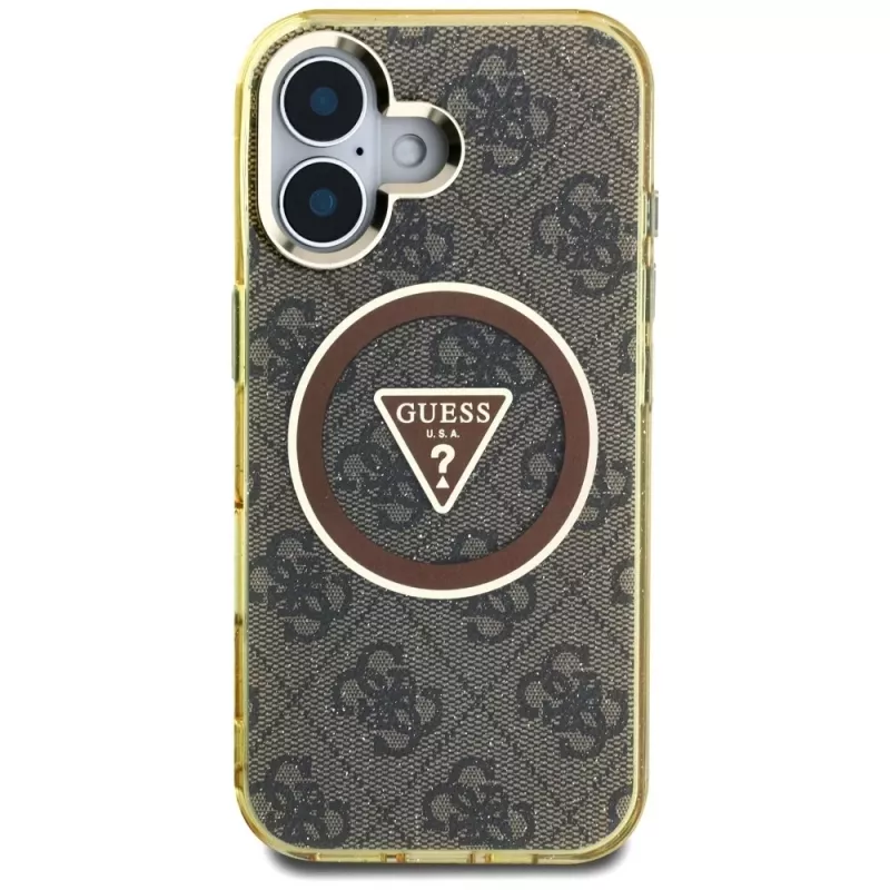 Guess IML Metal Glitter 4G Circle Triangle MagSafe Case iPhone 16 (ruskea)