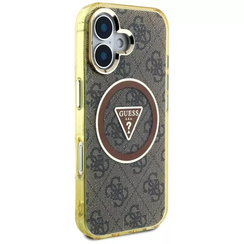 Guess IML Metal Glitter 4G Circle Triangle MagSafe Case iPhone 16 (ruskea)