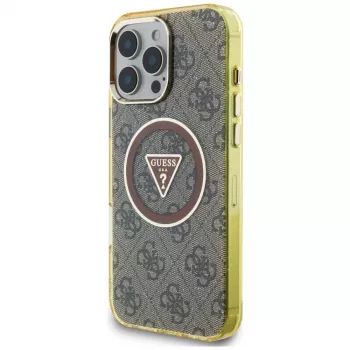 Guess IML Metal Glitter 4G Circle Triangle MagSafe Case iPhone 16 Pro (ruskea)