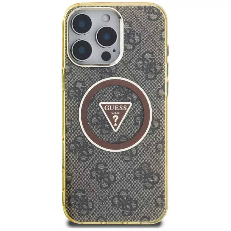Guess IML Metal Glitter 4G Circle Triangle MagSafe Case iPhone 16 Pro Max (ruskea)