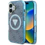 Guess IML Metal Glitter 4G Circle Triangle MagSafe Case iPhone 16 (sininen)