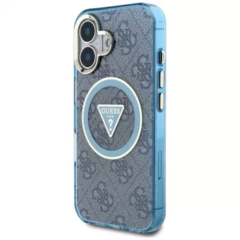 Guess IML Metal Glitter 4G Circle Triangle MagSafe Case iPhone 16 (sininen)